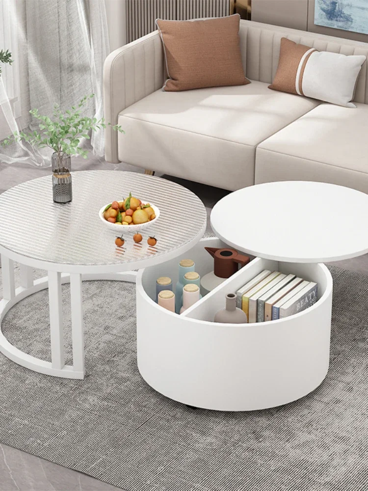 Light luxury modern solid wood small unit living room, coffee table, Nordic simple and creative circular furniture, glass and ir