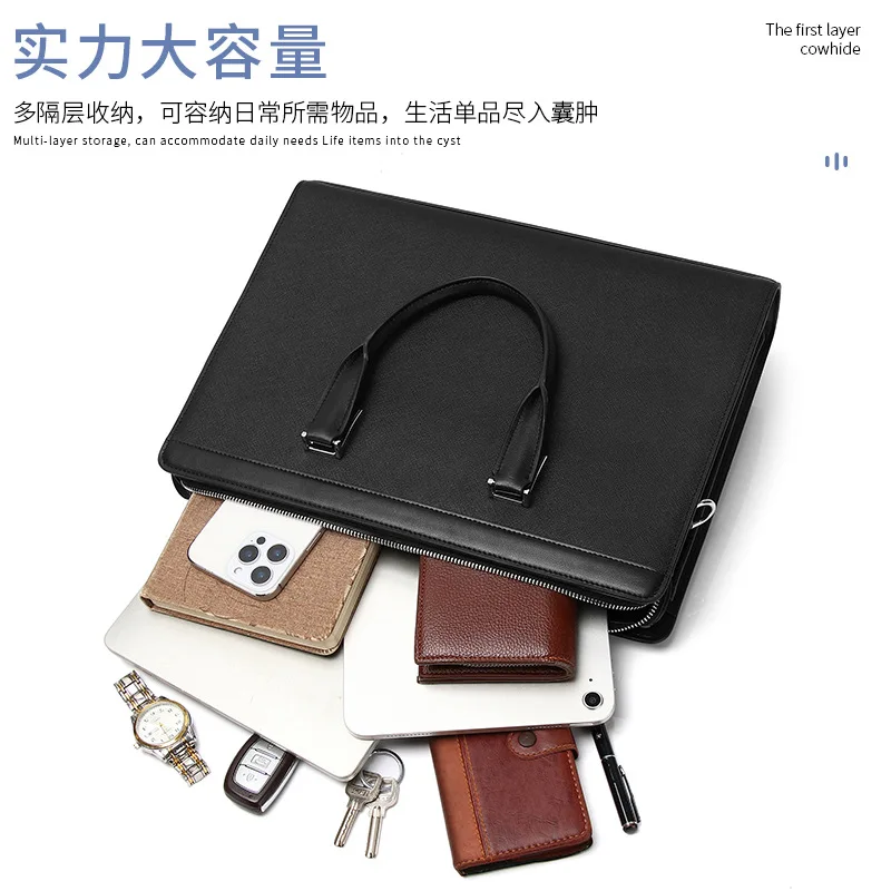 New Men Genuine Messenger Leather Large Capacity Handbag Fashion Cowhide Laptop Luxury Brand Business Simple Men's Briefcase
