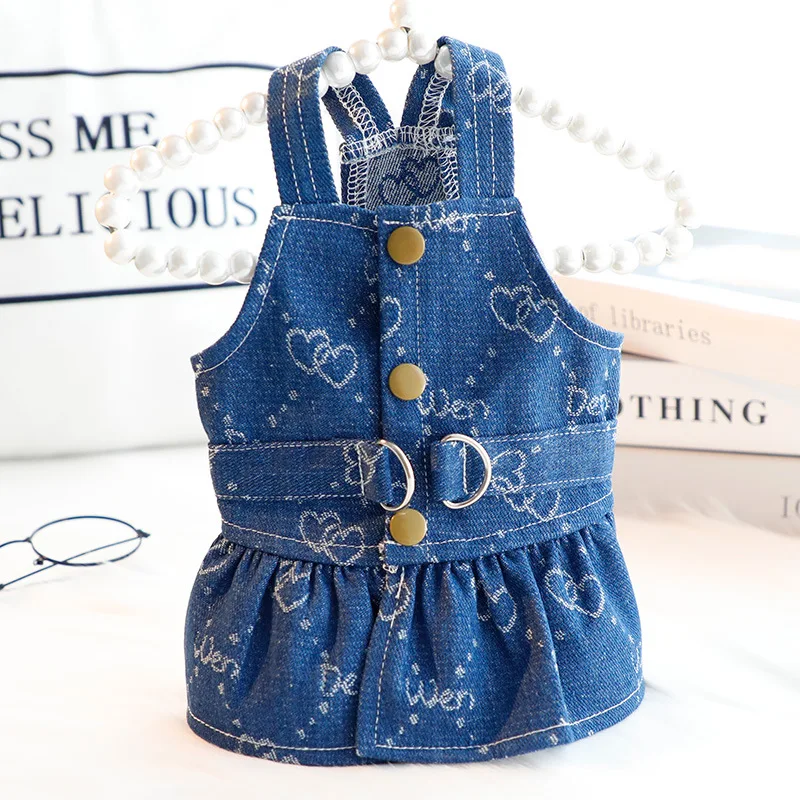 Dog Strap Skirt Clothes for Spring and Summer Thin Cat Denim Skirt for Towing Small Dog Teddy Pets Dog Clothes for Small Dogs