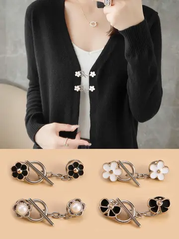 5 set di vestiti abbottonati in metallo OT senza cucito, bottoni per la madre, cappotto, maglione, cardigan, bottoni con spilla decorativa da donna