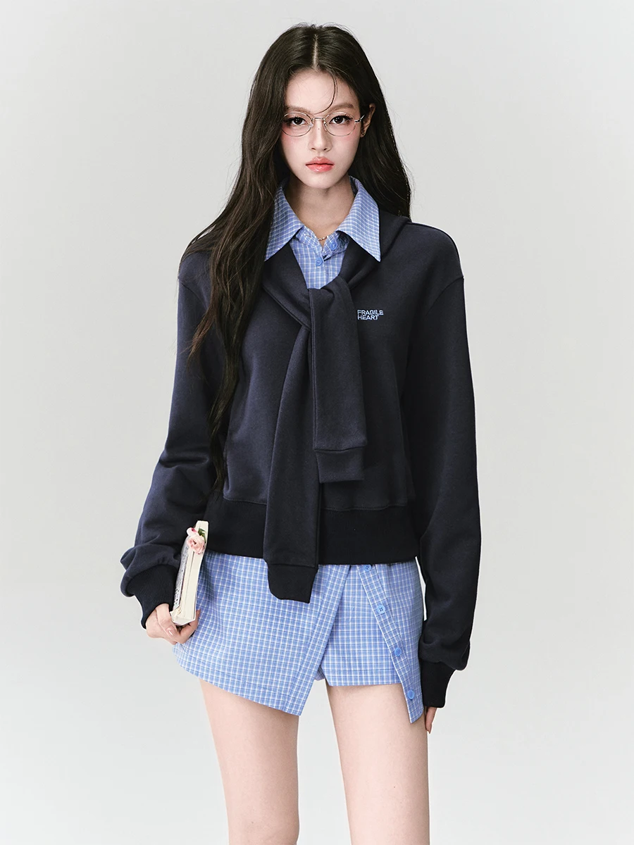 Korean Style Pure Cotton Sweatshirt And Short Skirt Two-Piece Set Fragile Heart Blue Mood Moment Casual Date Fashion Ensemble