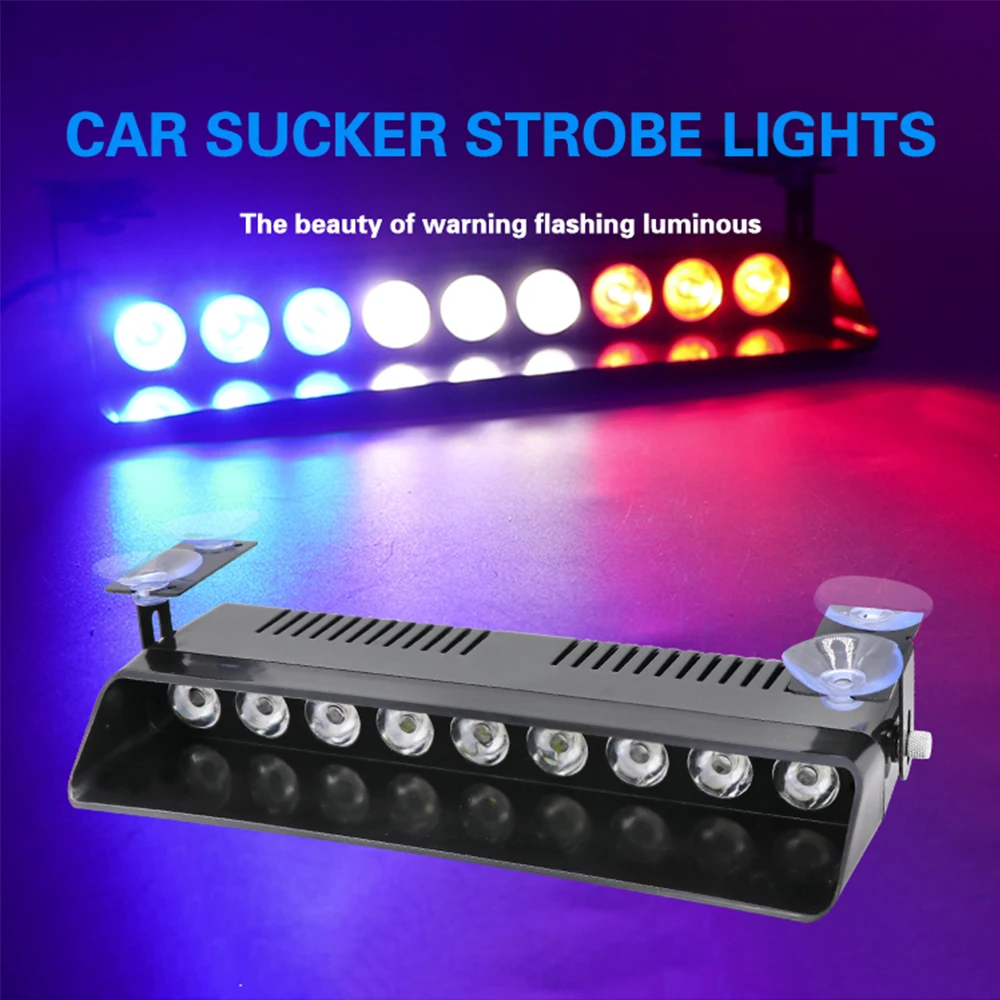 Car S1 9LED Strobe Sucker Warning Lights Flashlights Emergency Red Blue Yellow White Signal Lamp Dashboard Safety Indicator 12V