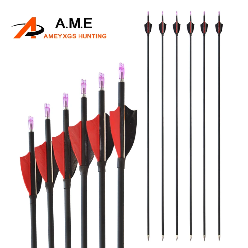 

6/12pcs Archery Mixed Carbon Arrows 30inch Spine 1000 Black Red 2" Turkey Feather OD6mm Fixed Arrowhead for Bow Hunting Shooting