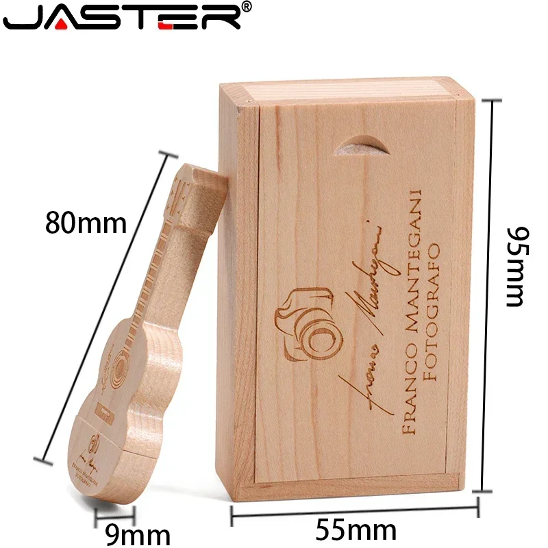 JASTER Wood Guitar USB Flash Drives 128GB Free Custom Logo Pen Drive 64GB Wooden Box Memory Stick Music Creative Wedding Gift 8G