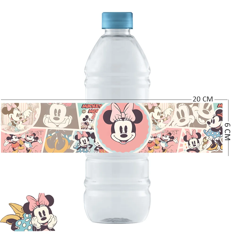 10/50pc Disney Minnie Water Bottle Label Birthday Decorations Waterproof Stickers for Kids Boys Girls Baby Shower Party Supplies