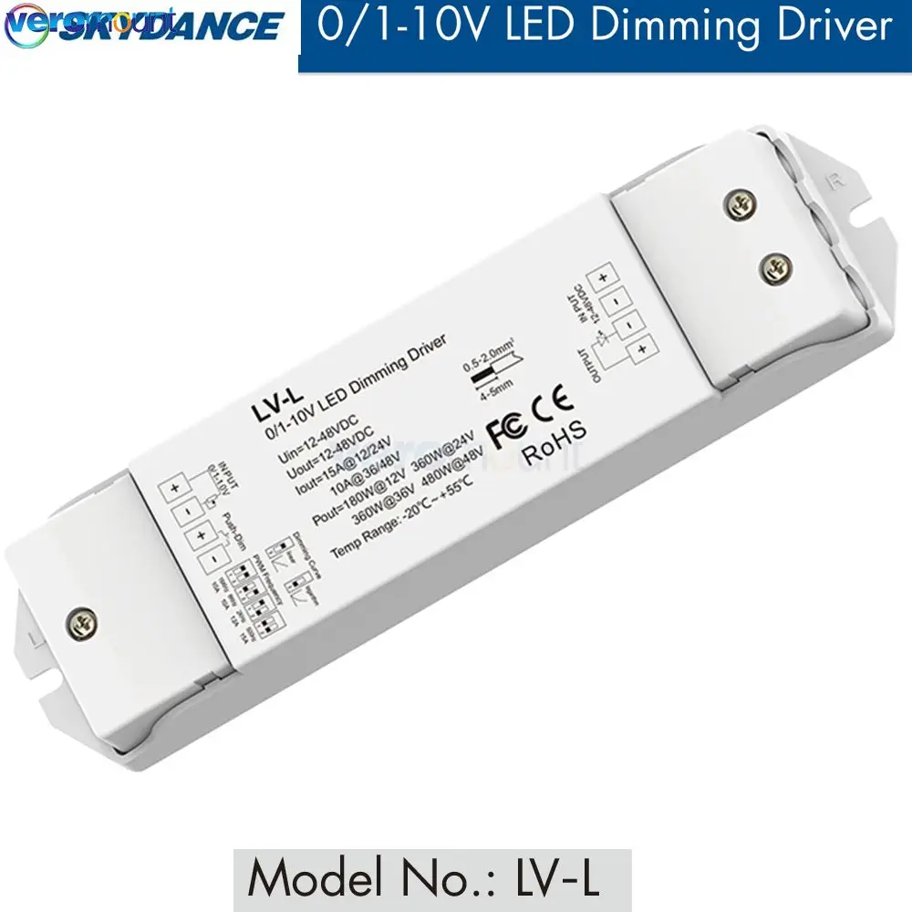 Skydance LV-L 0/1-10V LED Dimming Driver PWM Constant Voltage 1CH DC 36V 24V 12V 0-10V Dimmer 1 Channel 1-10V + Push Dim Signal