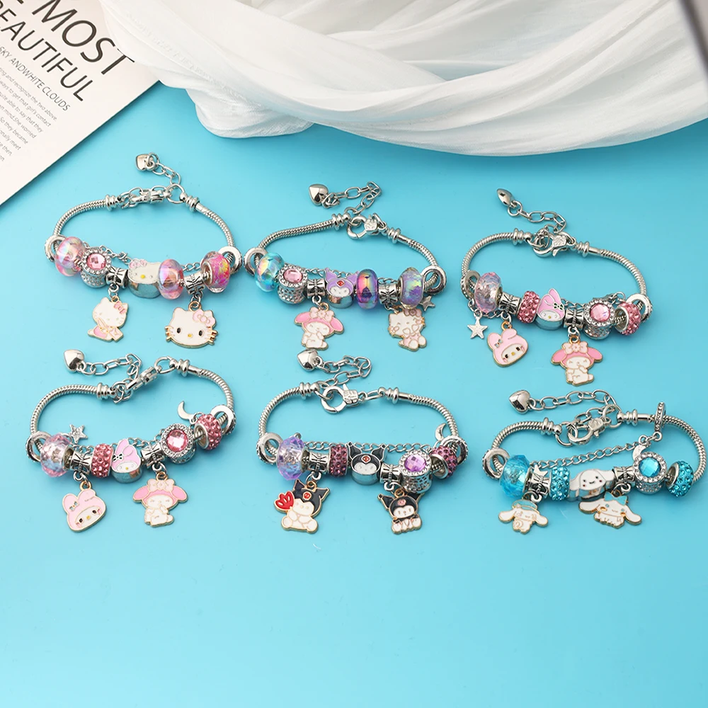 

Милый новый браслет Sanrio Hello Kitten, розовый браслет из бисера, аниме, украшение для рук, модные украшения, женские праздничные подарки для девочек