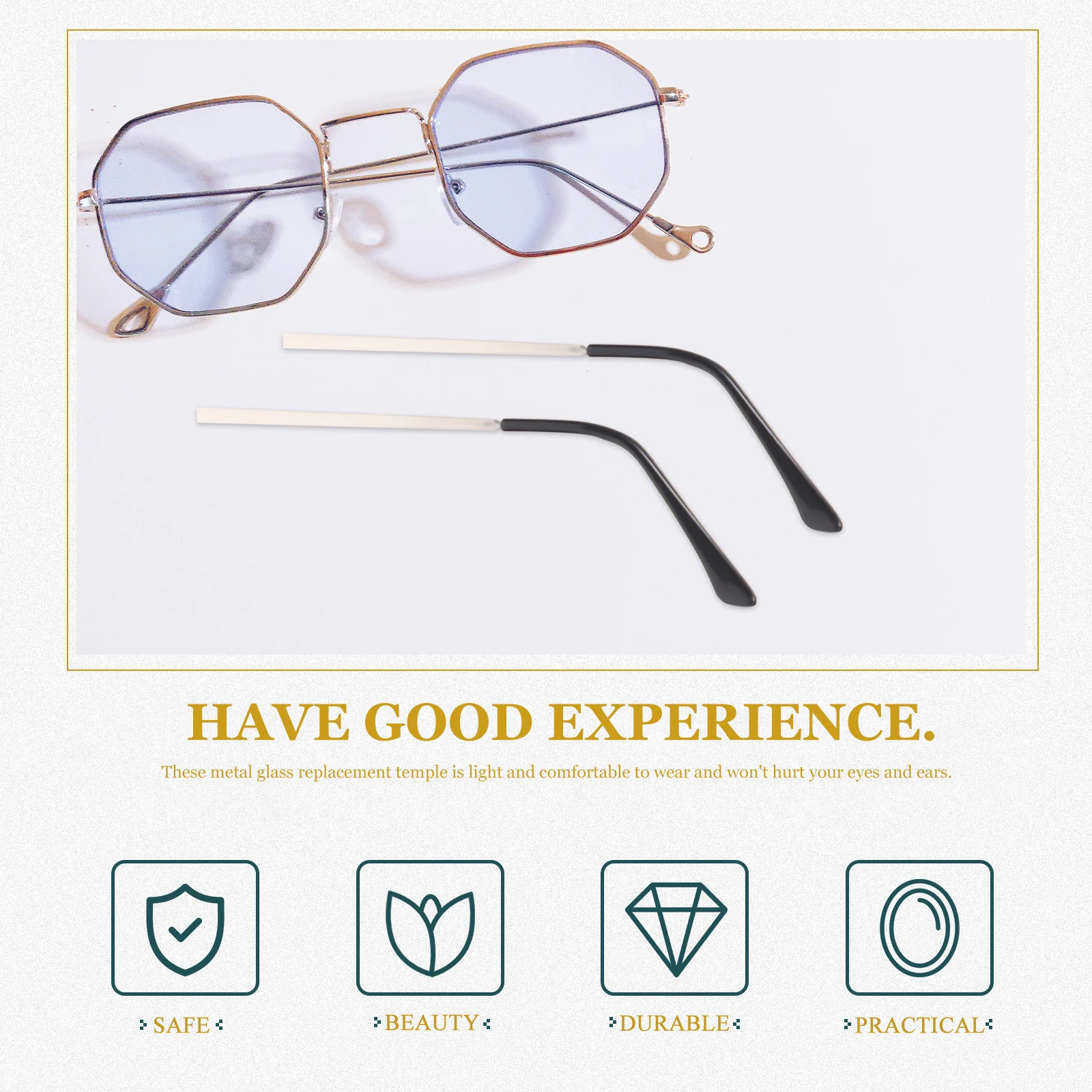 

1Pair Metal Glasses Arm Replacement Temple Universal Eyeglasses Repair Kit Lightweight Strong Easy to Install for Daily Use