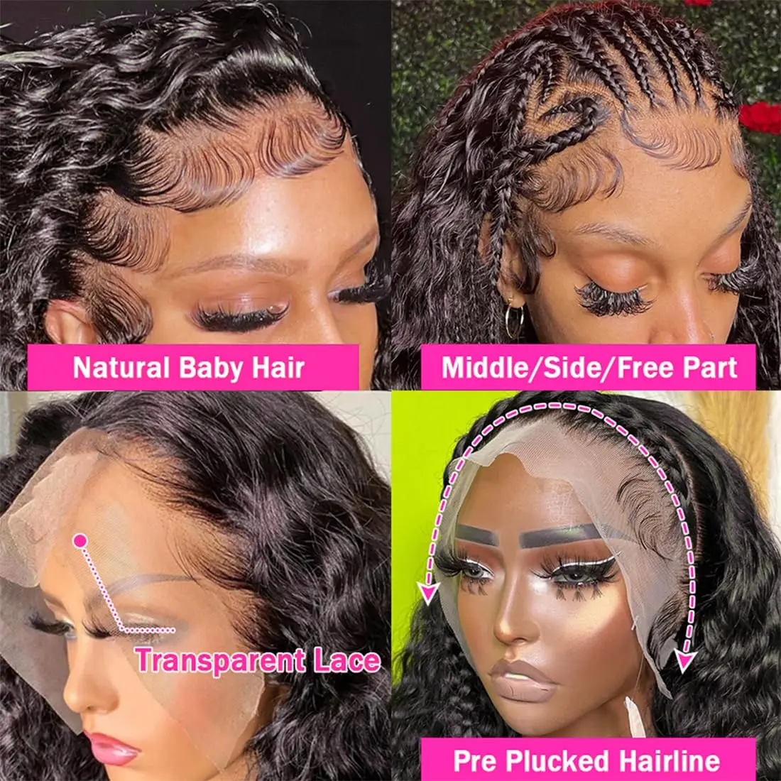 13x6 Lace Frontal Wigs Human Hair Deep Wave 250 Density HD Transparent Lace Front Wigs Deep Curly Wigs for Women 34 Inch