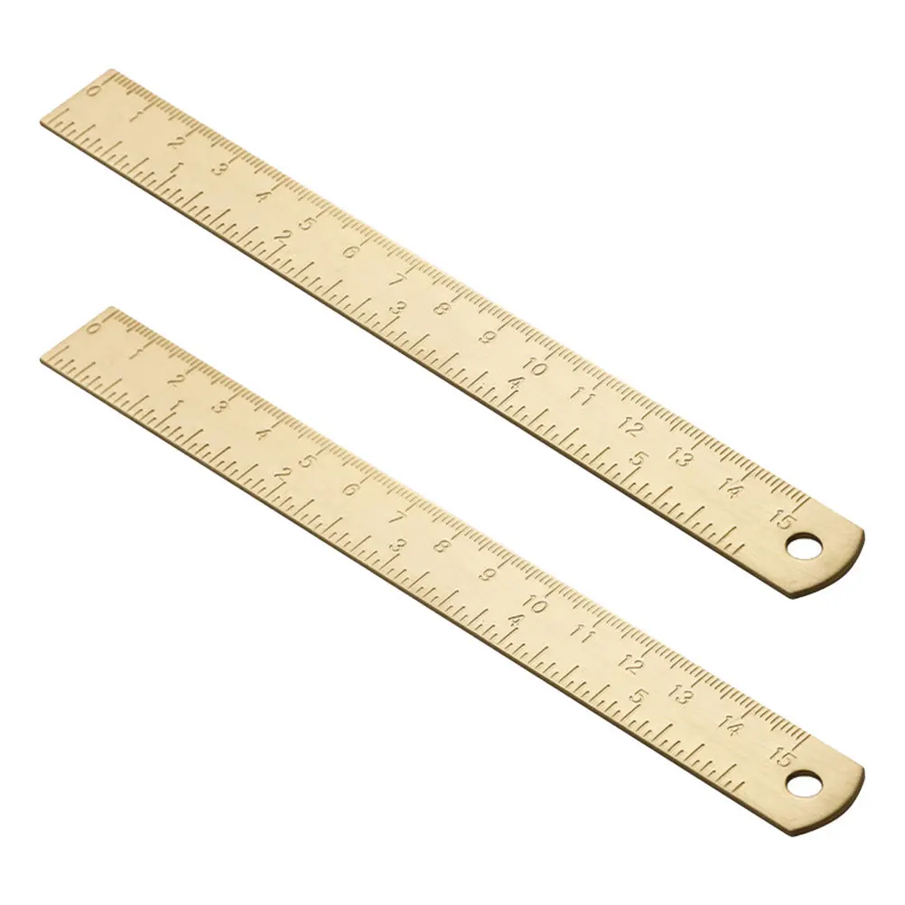 

2pcs Brass Bookmark Ruler Vintage Drawing Ruler Multi-Function Straight Edge Measuring Tool For Office School Study Lightweight