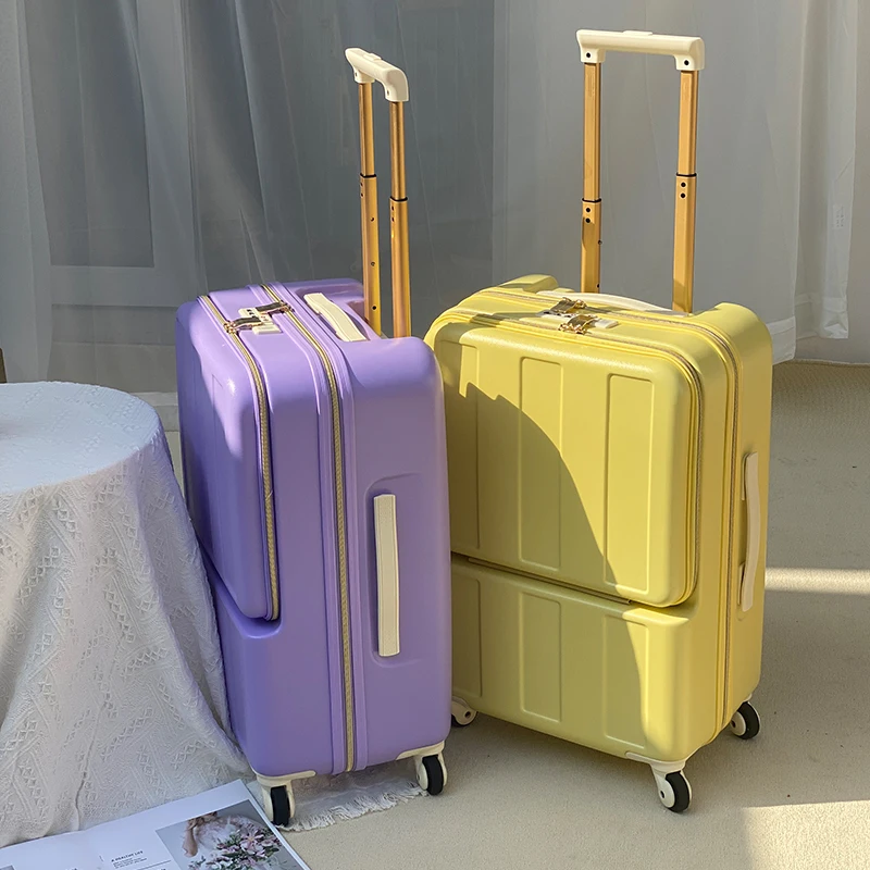 24-Inch Luggage Luggage Universal Wheel Pc Password Trolley Case Women's Ultra-Light USB Charging Front Fastening Boarding Bag