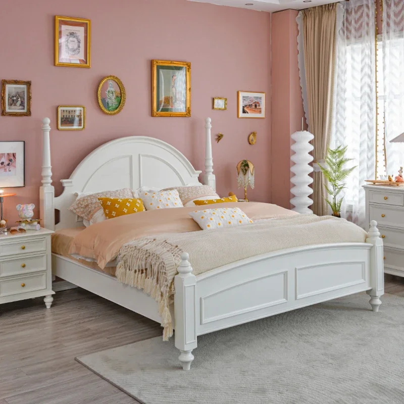 Queen Bedframe White Double Bed European Simple Modern Human Double Bed Princess Bedroom Small Cama Matrimonial Furniture