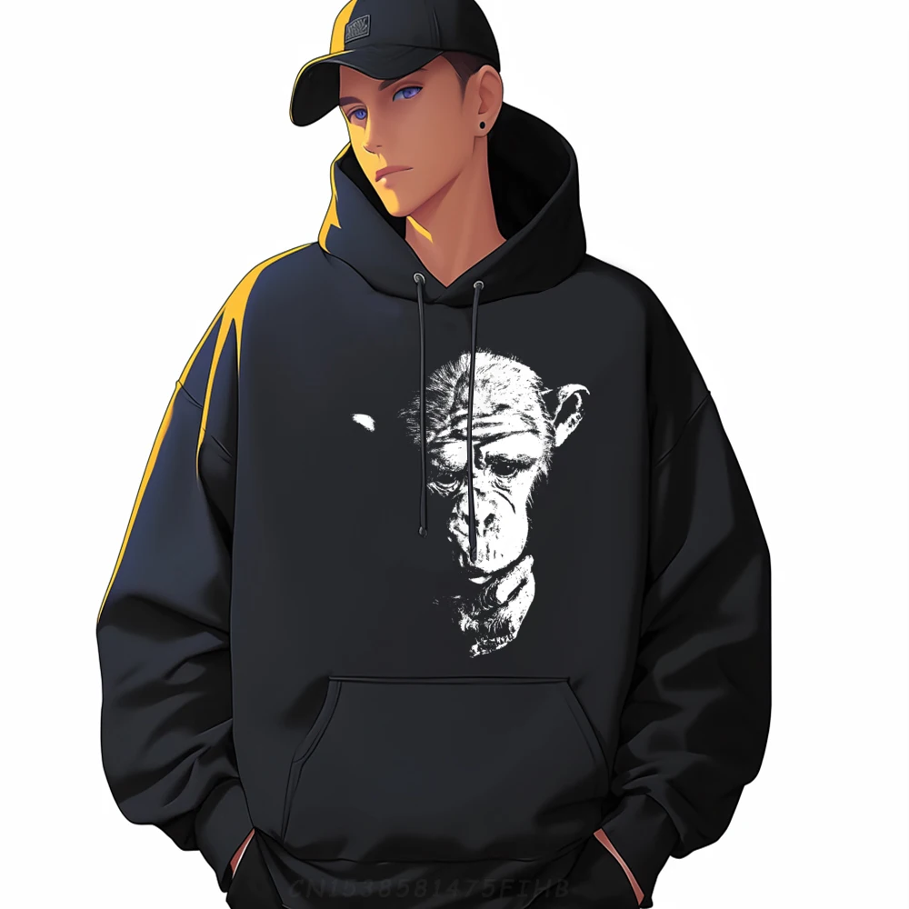 

Chimpanzee Thinking Monkey Ape Cool Newest Long Sleeve Leisure Hoodies Crew Neck Female Hoodies Printing Coat Lovers Day