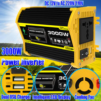 3000W Intelligent Power Inverter DC 12V To AC 110/220V Dual USB Car Charger Converter Modified Sine Wave Portable Power Inverter