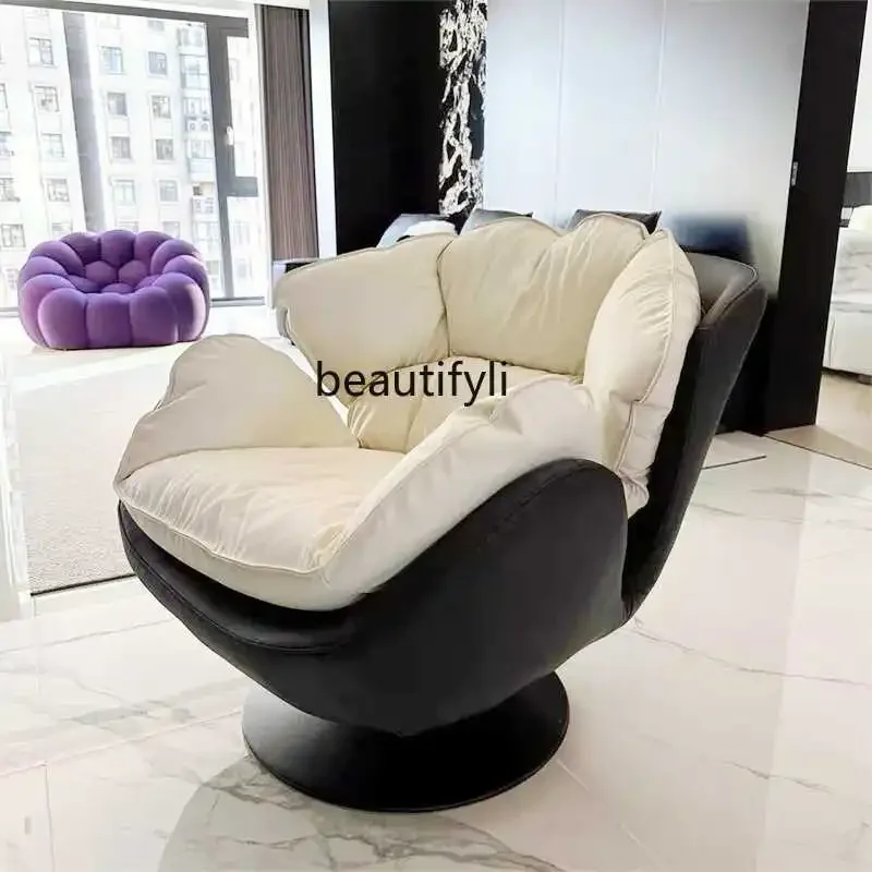 Household single sofa light luxury bedroom rotatable sofa leisure eggshell recliner