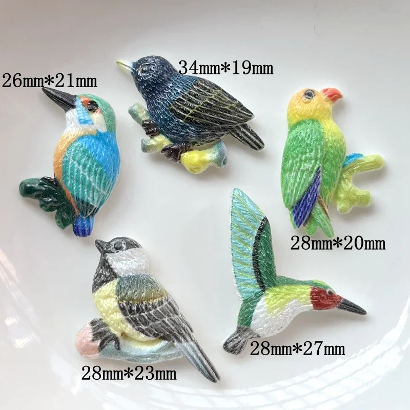 10pcs Parrot Magpie Flying Bird Mixed Resin Flat Back Diy Accessories Clip Book Jewelry Cabochon Flatback Phone Case Decoration