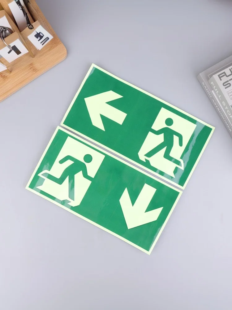 Photoluminescent Emergency Exit Sign Green Border Fire Evacuation Wall Sticker Safety Indicator