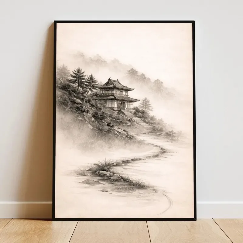 Oriental Ink Canvas Prints Chinese Mountain Landscape Koi Fish Plum Blossom Black Cat Japanese Zen Wabi Sabi Home Decor Poster