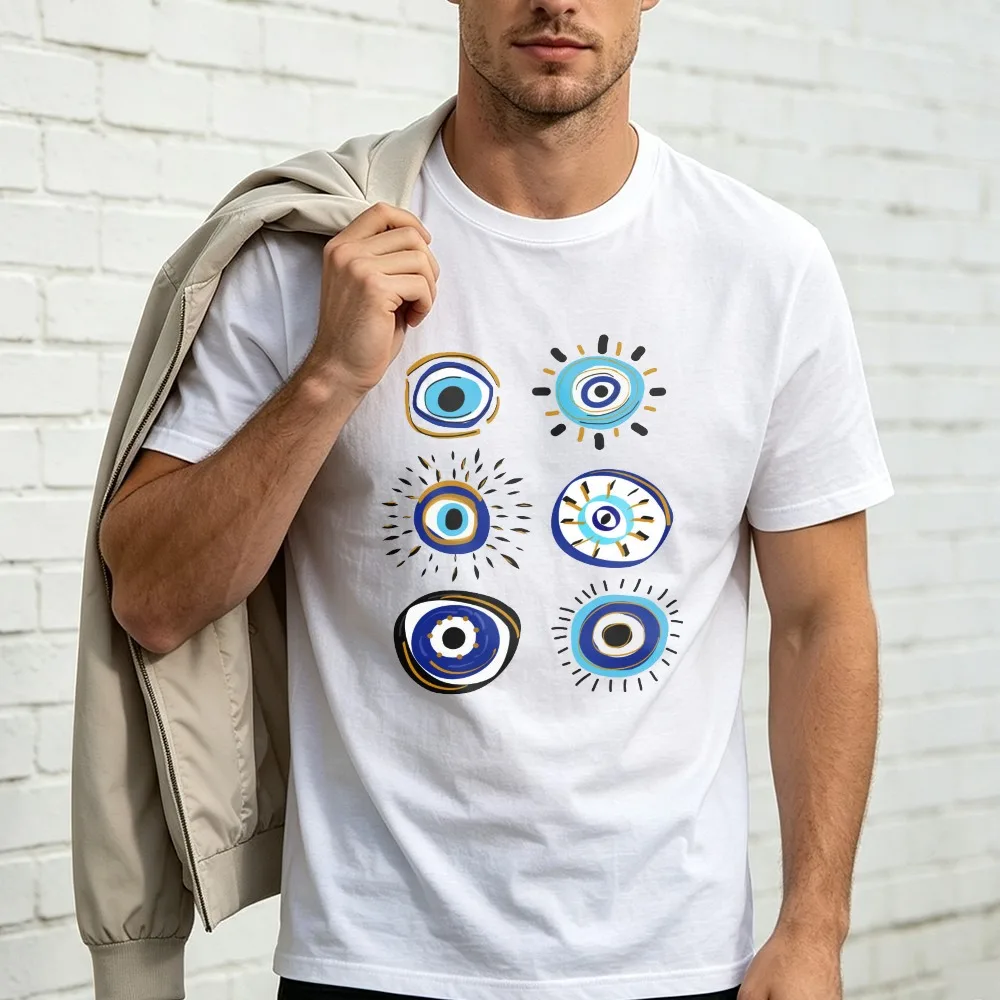 Abstract Evil Eye Art Cotton T‑Shirt Trendy Unisex Tee Boho Mystic Streetwear Summer Short‑Sleeve Tops Protective Charm Appare