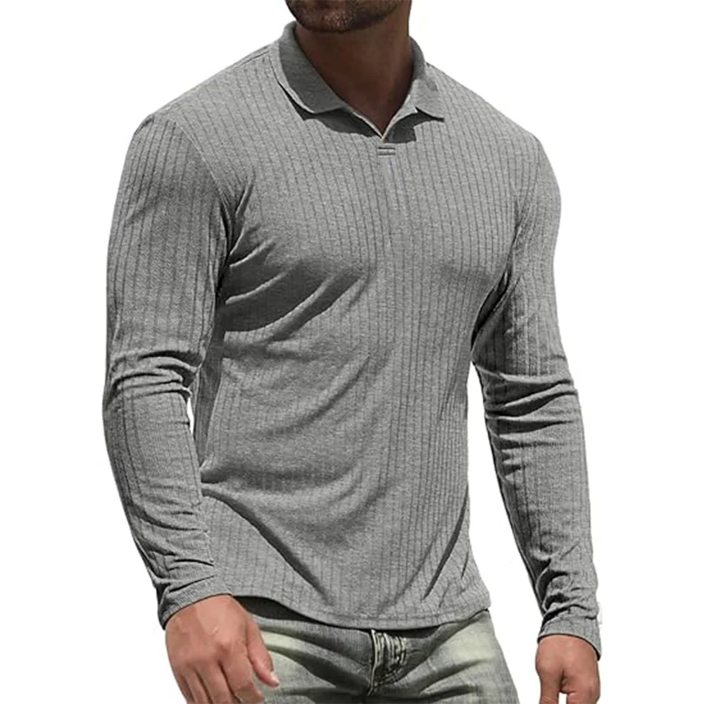 Cotton Men\'s Long Sleeve T-Shirts Men Polo Shirts High Quality Slim V-neck Striped Shirt Male Top Tees Male