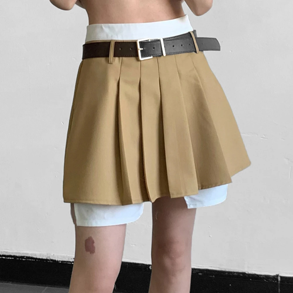 Sexy High Waist Color block Pleated Skirt Women 2022 Spring New Thin Skirt Short Skirt