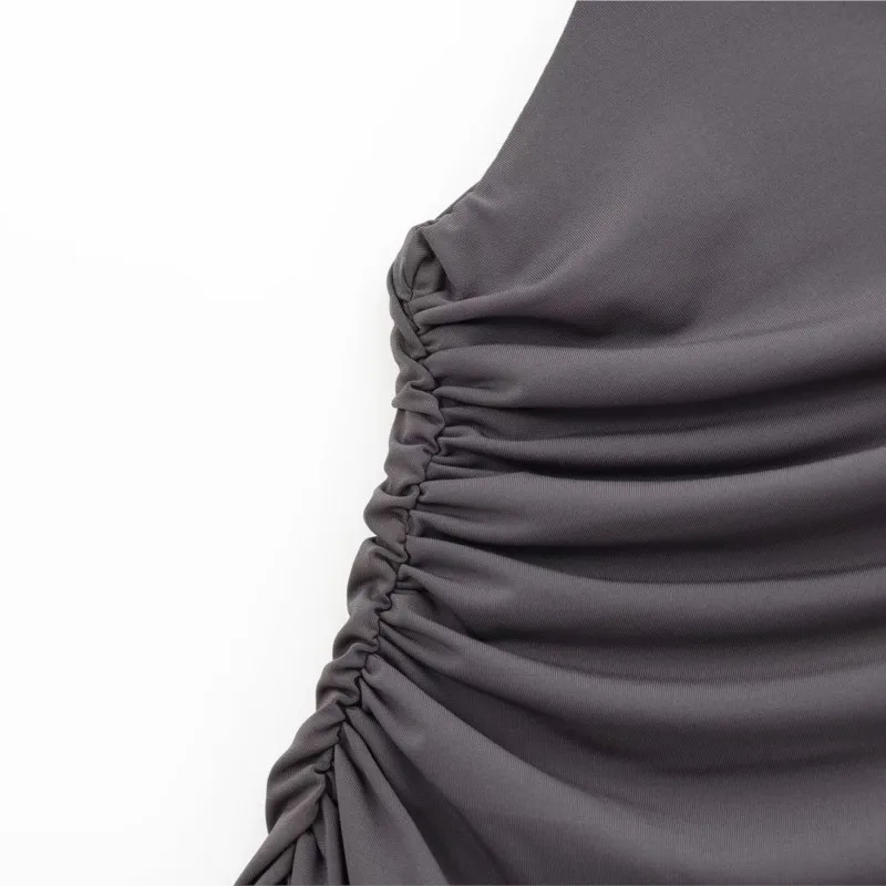 TRAF Folded decorative Long Dress for Women Autumn Two Options Midi Dress Back Zipper Sleeveless Dresses Female Short Dress image 4