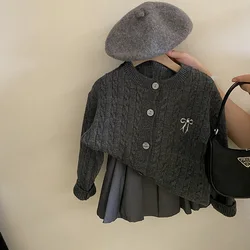 Baby Girls Sets Bow Knitted Sweater Fashion Solid Skirt 2024 Autumn New Korean Style Childrens  Clothes