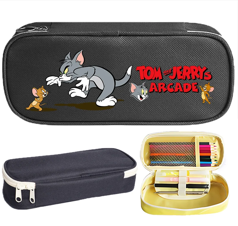 Tom and Jerry Student Pencil Case Anime Cartoon Pen Bag Portable Large Capacity Stationery Bags Cute Pen Pouch Pencil Bag Gift
