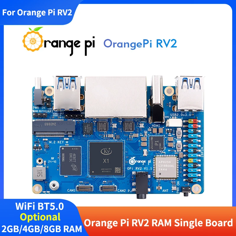 

Одноплатный компьютер Orange Pi RV2 RAM DDR4 8-ядерный процессор RISC-V 2 TOPS AI WiFi BT5.0 BLE M2 PCIE SSD Мини-ПК для Orange Pi RV2