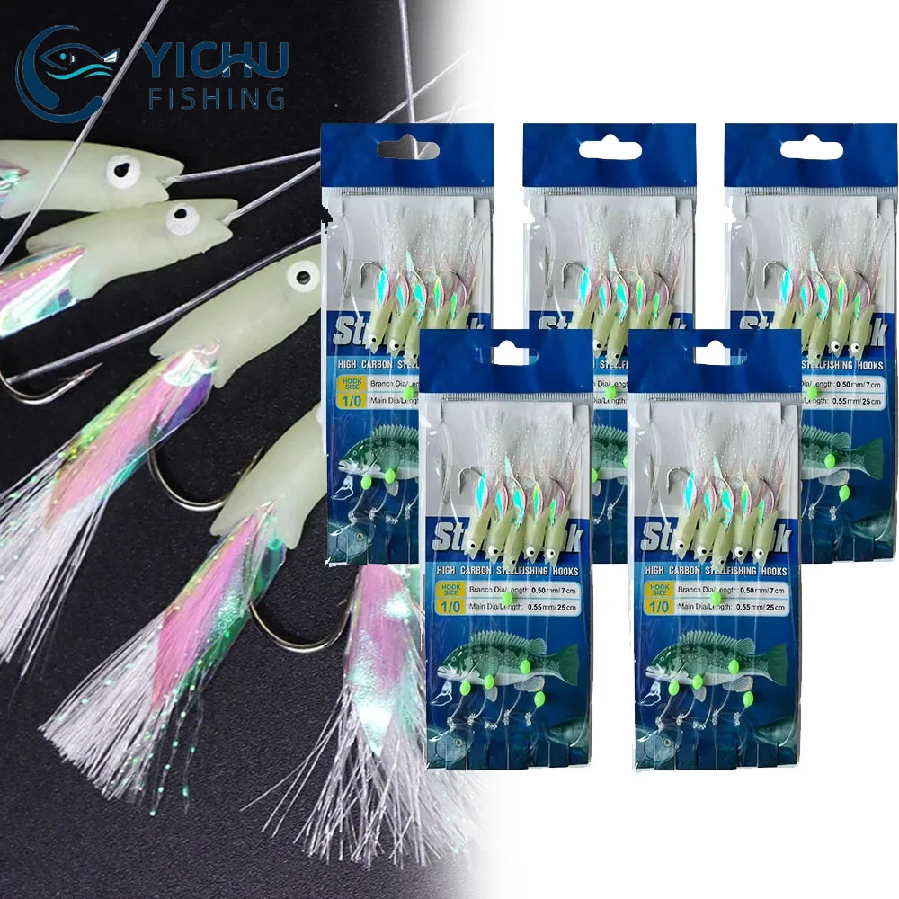 5 Hooks Sabiki Artificial Bait Luminous Fishing Lures Sabiki Rig String Hook for Sea Fishing
