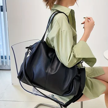 Bolsos de hombro negros grandes para mujer, bolso de compras Hobo grande, bolso cruzado de cuero suave de calidad de Color sólido, bolso de mano de viaje para mujer