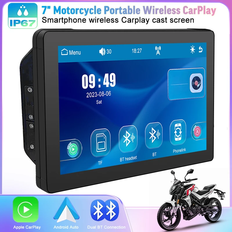 7''GPS Motorcycle Navigator Universal IPX7 Waterproof 5G Wifi 5.0 Bluetooth Moto HD Touch Screen Wireless Carplay Android Auto