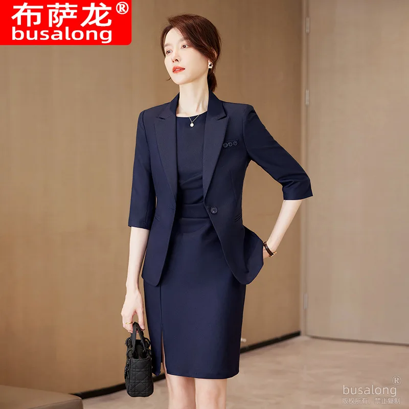 Business Women's Clothing Long Sleeve Suit Spring and Autumn New Goddess Temperament Dress Suit Hotel Front Desk Beautician Work