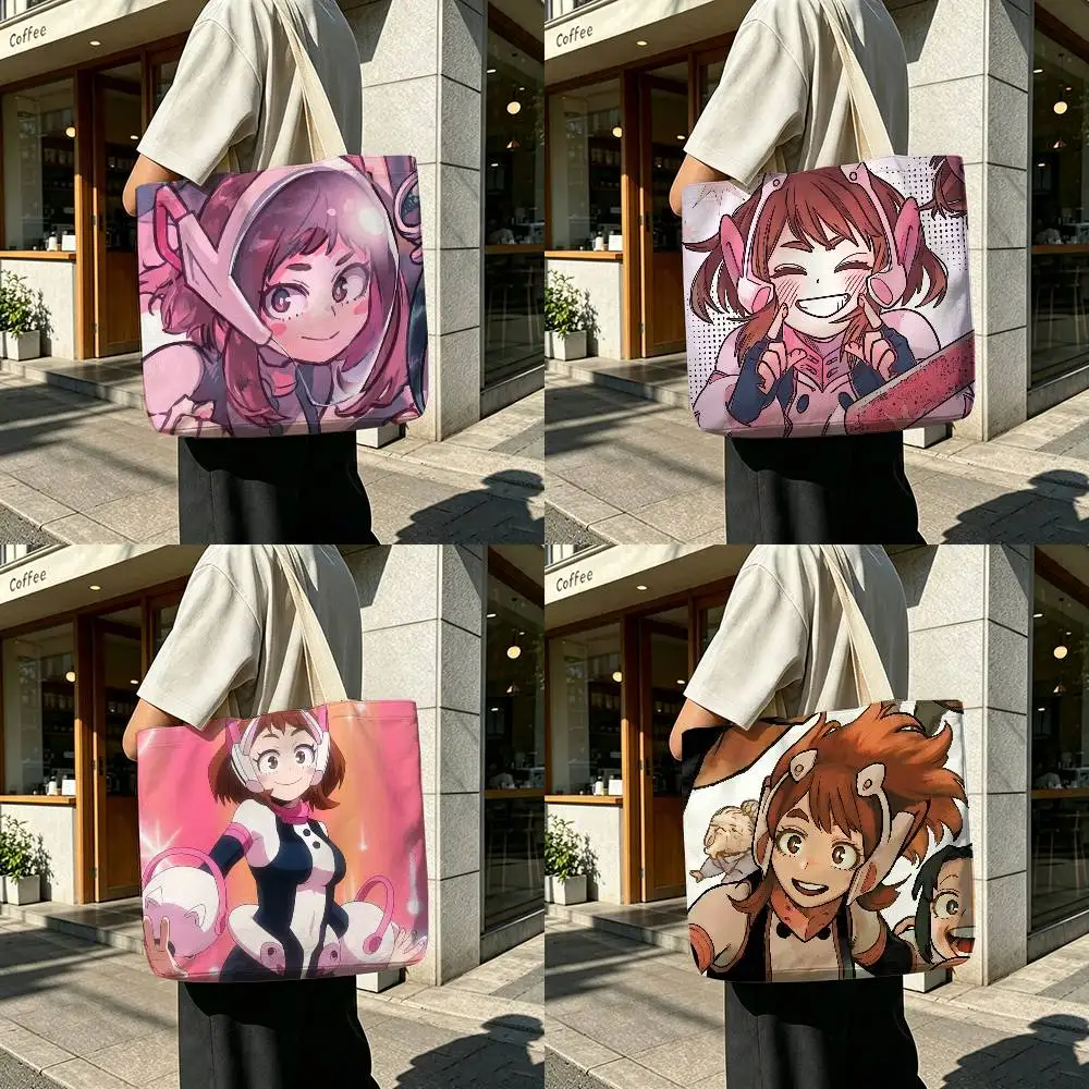 Ochaco Uraraka Reusable Foldable Canvas Tote Bag for Shopping and Daily Use