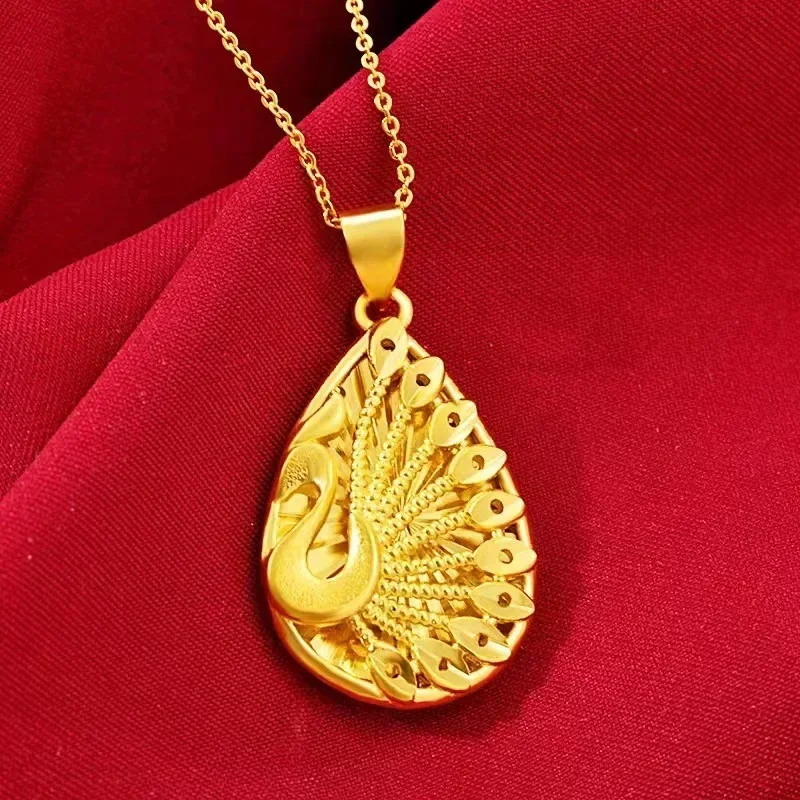 

Pure gold 999 real gold 24K gold water drop peacock pendant wedding ancient necklace hollow pendant women;s necklace AU750