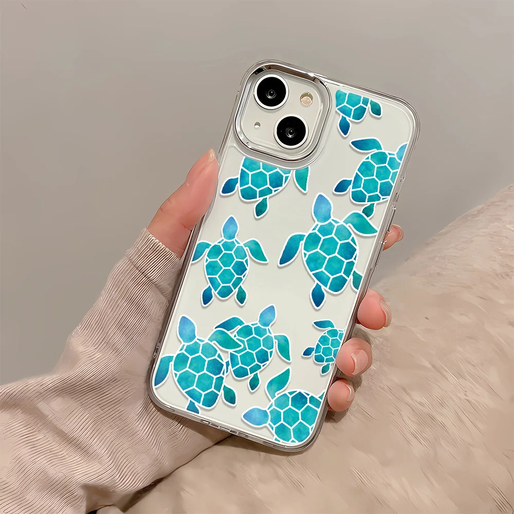 

Full Screen Turtle Transparent Phone Case For IPhone 16 16E 15 14 Plus 13 12 11 Pro Max XR XS 7 8 Shockproof Silicone Cover Case
