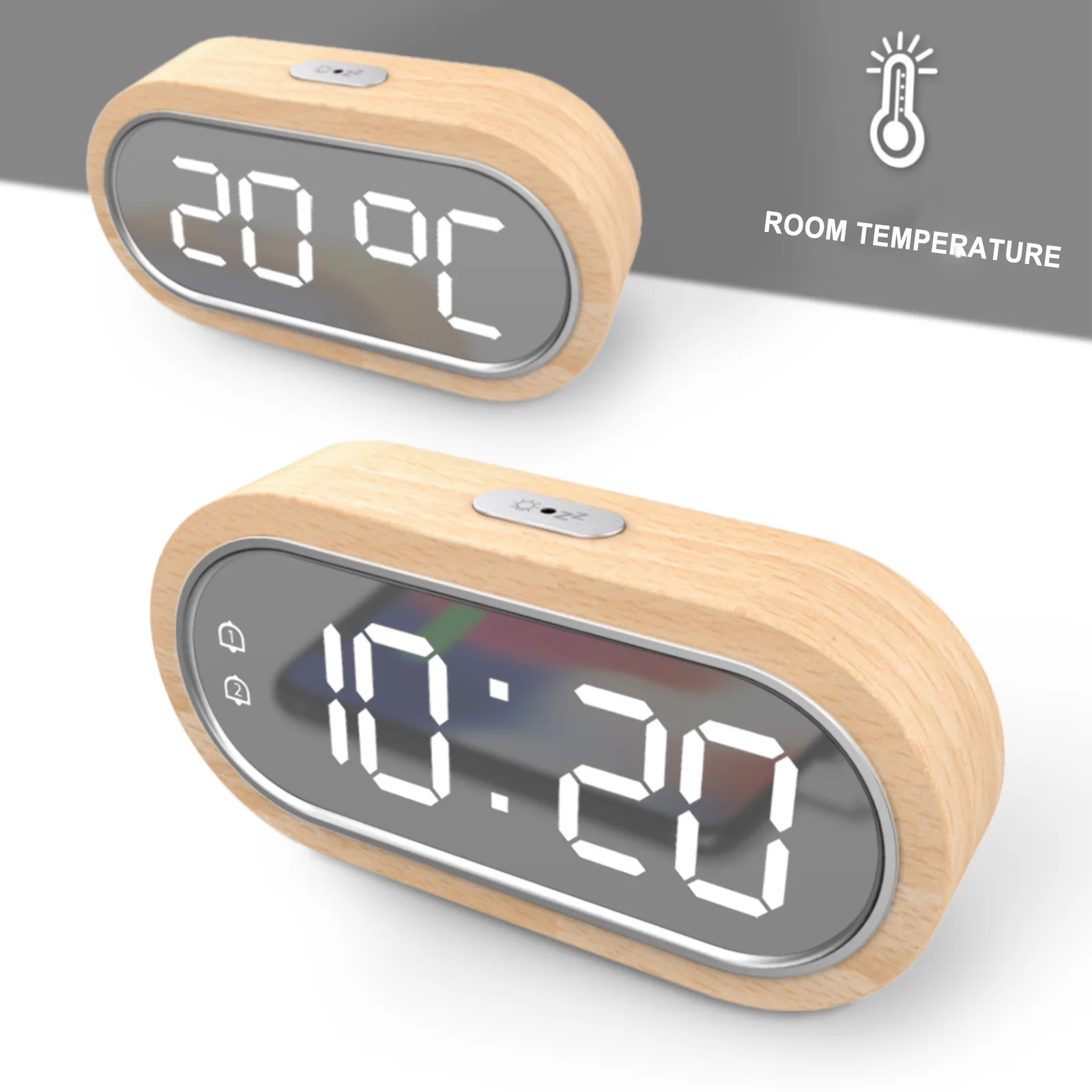 Reloj Digital LED para escritorio, despertador de madera moderno con pantalla de repetición, ajuste de brillo de temperatura y tiempo, alimentado por USB/AAA