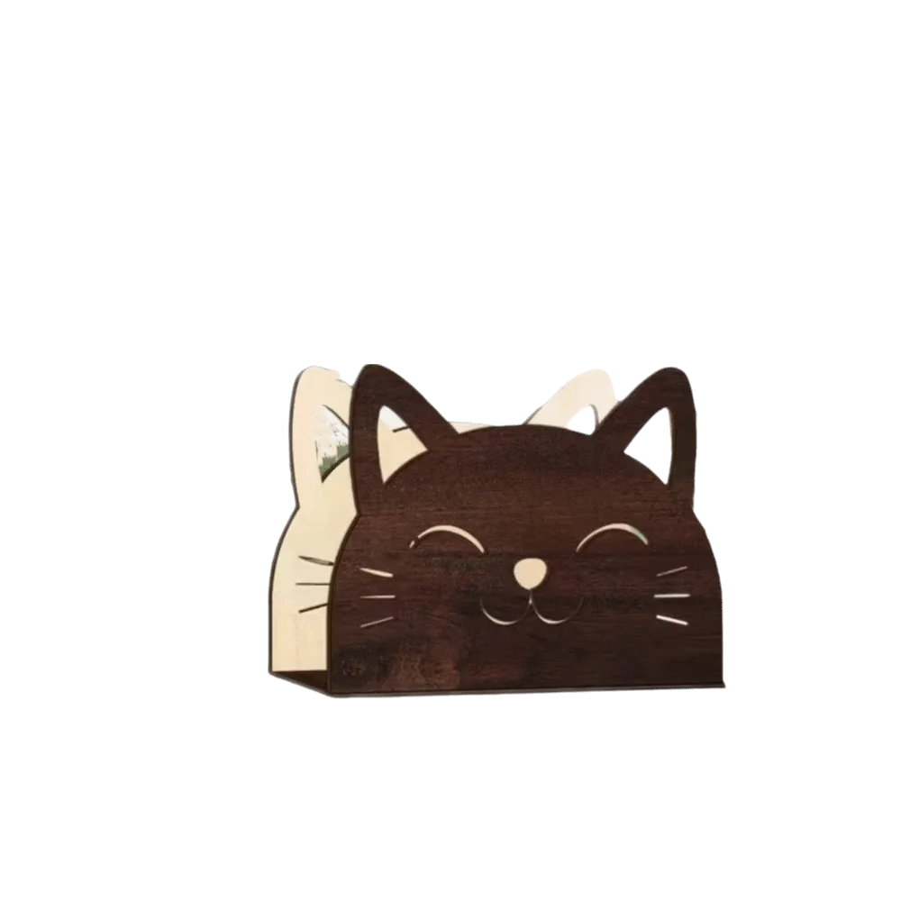 

Wooden Material Wooden Cat Napkin Holder Creative Style Unique Creative Tissue Dispenser Decorative Function Cat Shape Design
