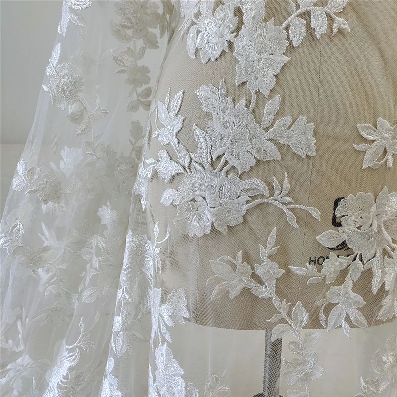 Handmade Wedding Dress for Bride, Mesh Embroidered Curtains, European and American Flower, DIY Bride Fabric, RS4837