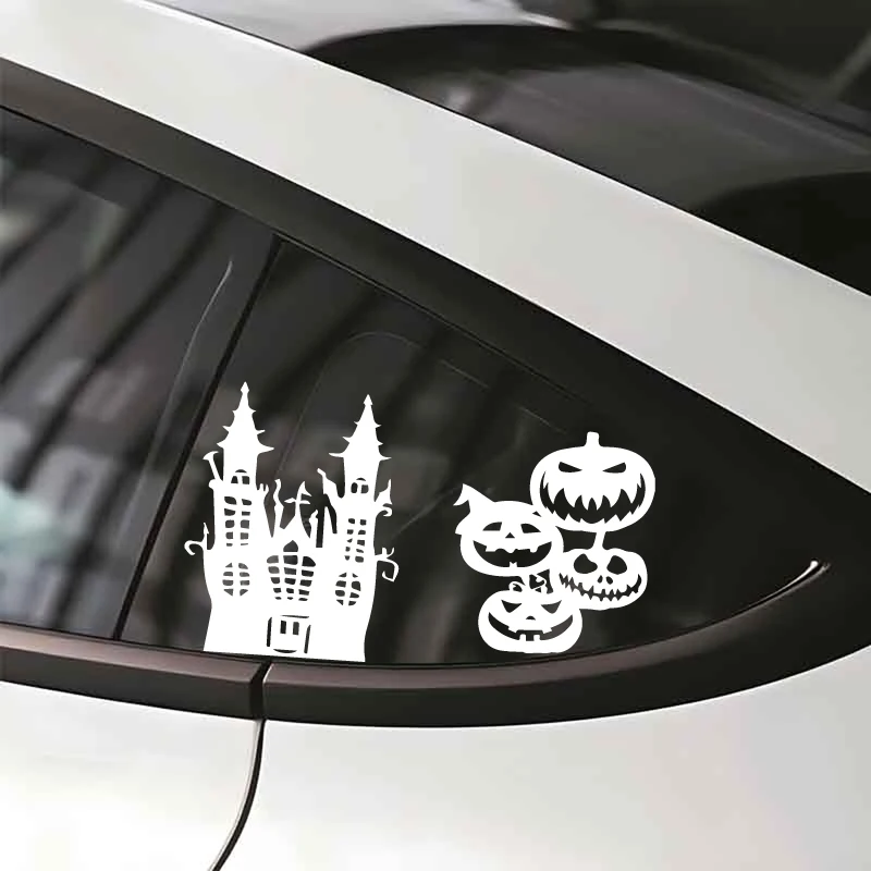 6pcs Halloween Decorative Stickers Castle Pumpkin Lantern Ghost Skull Waterproof  High Quality decal for  car ,window Stickers