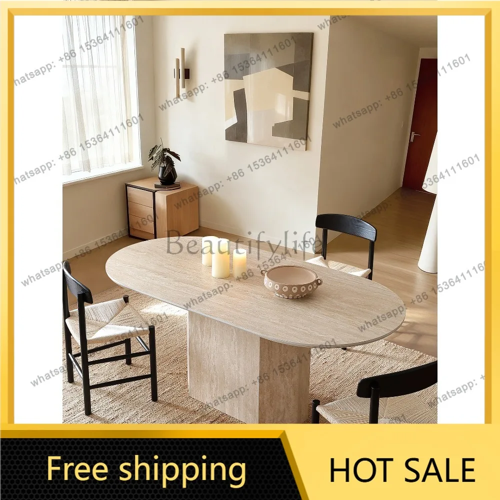 LD cave stone rock slab dining table simple rectangular premium oval dining table