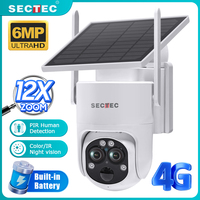 SECTEC 6MP 3K Wireless Solar Camera 4G Sim Outdoor 12X Zoom Wifi IP Camera PIR Night Vision CCTV Security Protection Monitor