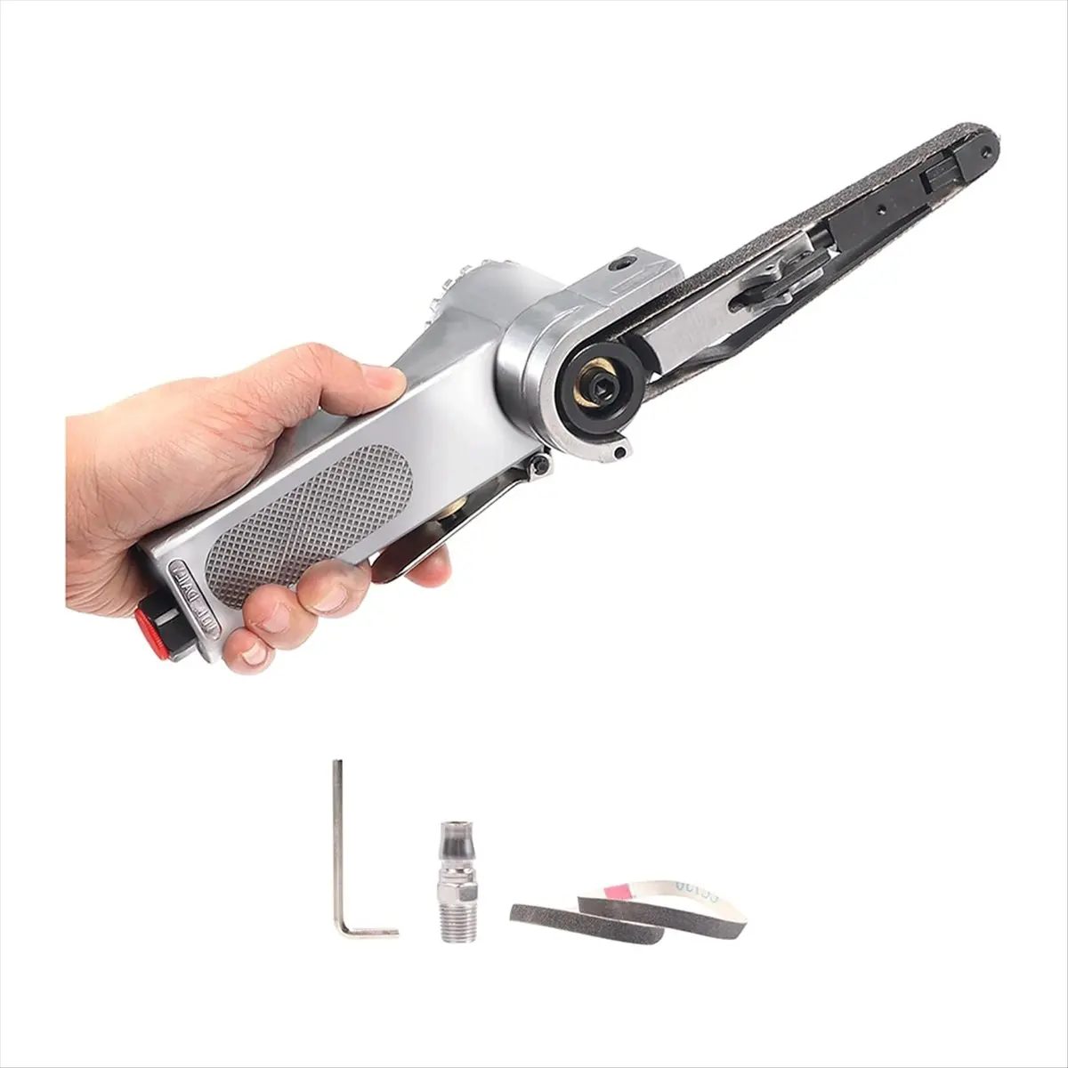 AA83 Air Belt Sander with 3/8 X 13in Sanding Belt ( 60, 80, 120), Handheld Belt Sander for Metalworking,Woodworking