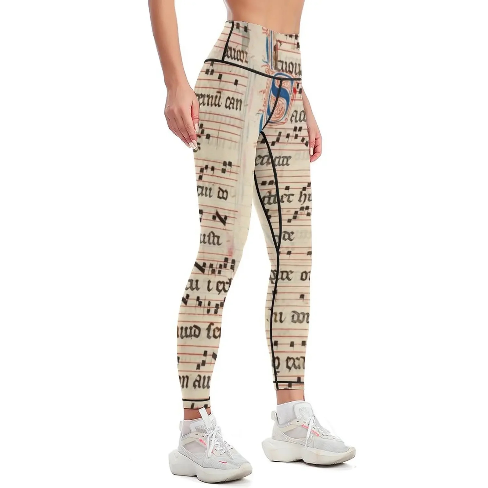 Medieval Illuminated Musical Notes Leggings sports for gym high waist Tight fitting woman Womens Leggings