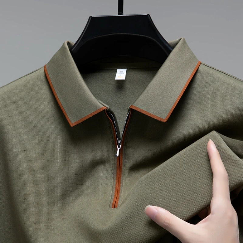 

High-quality solid color men's stretchy business casual polo shirt, half-zip daily commuting sweater.