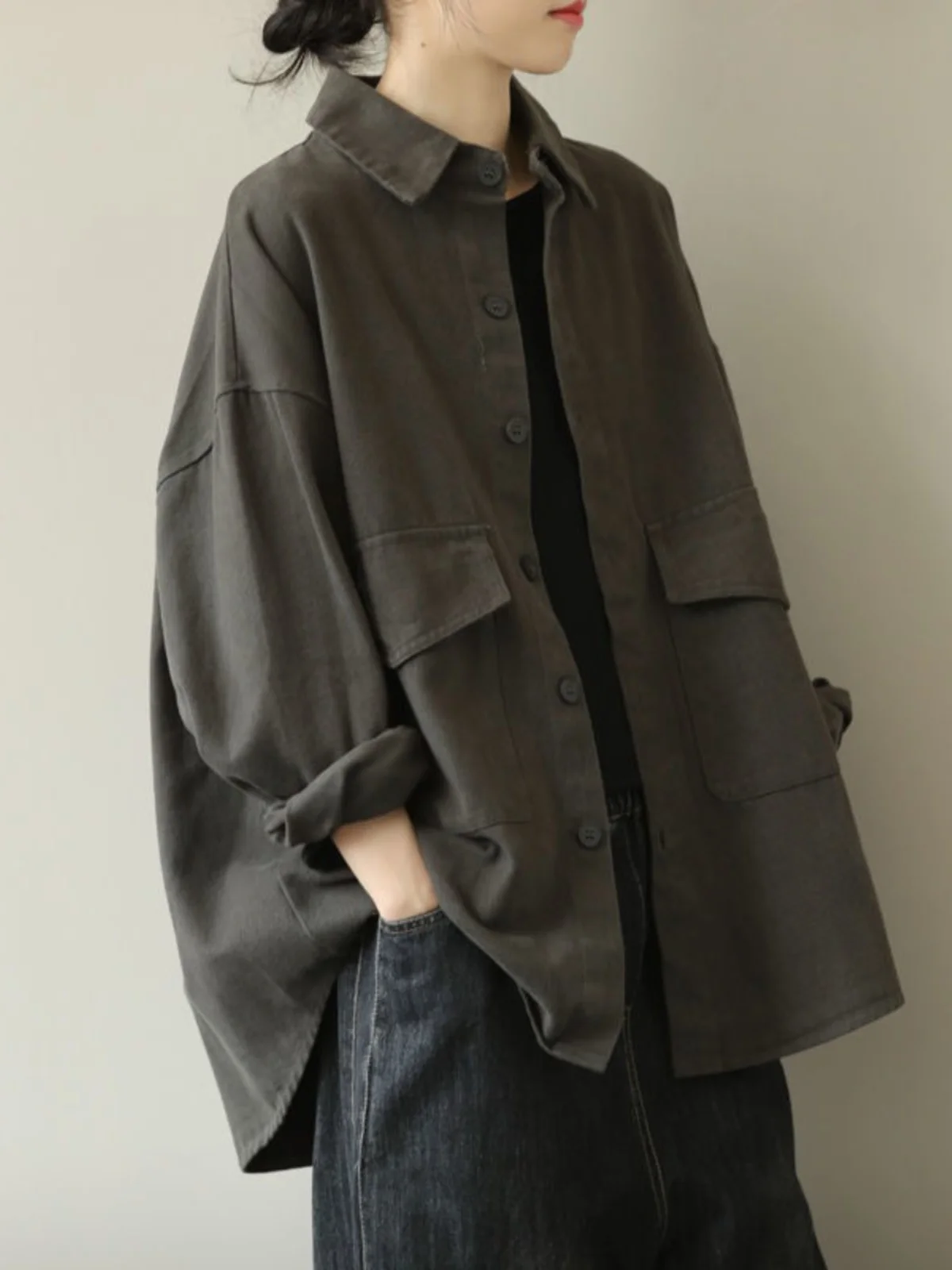 

Повседневная длинная женская весенне-осенняя свободная универсальная рабочая одежда в стиле ретро Jaet Button ket Design Верхняя одежда стандартного кроя