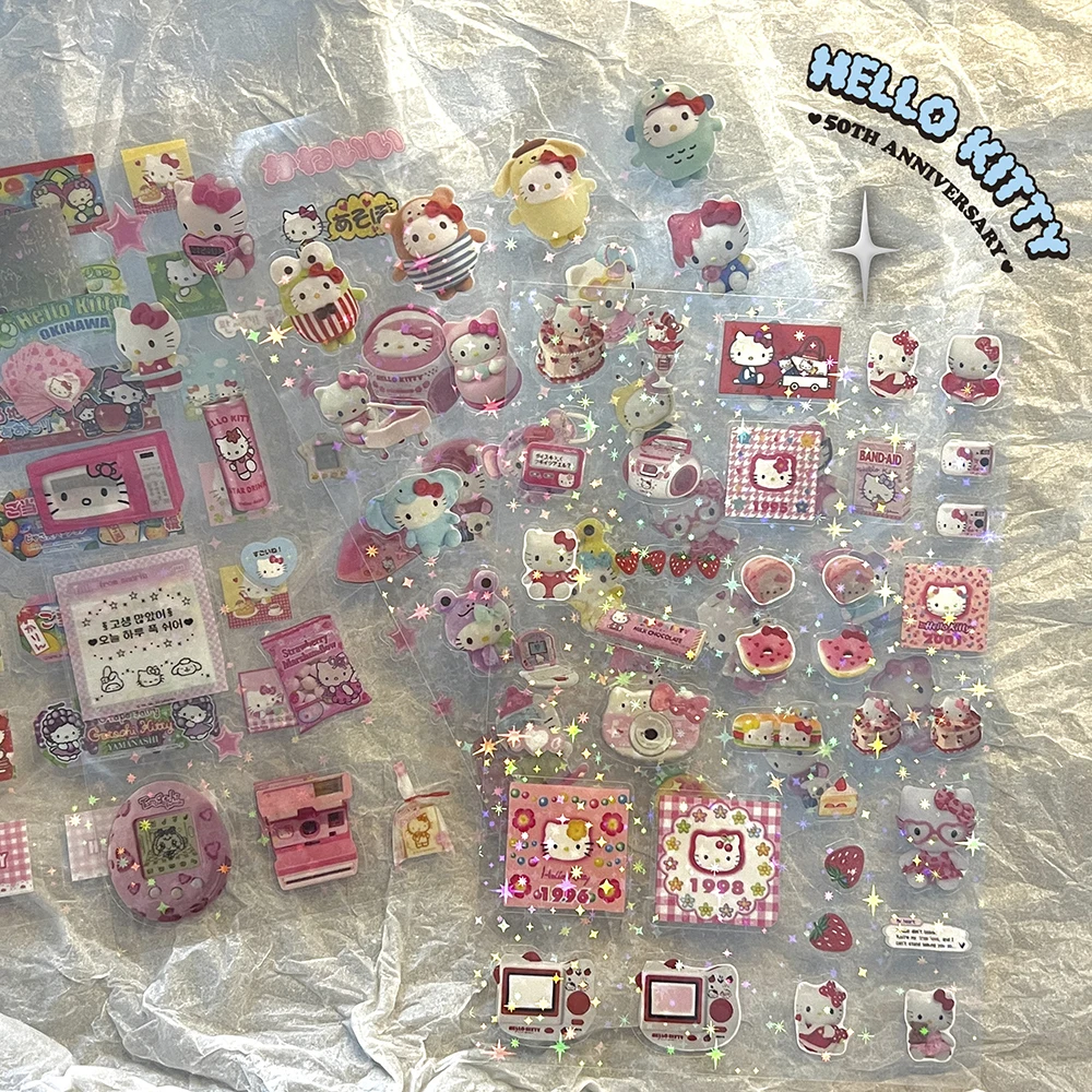 

4 Pcs Hello Kitty Sticker Y2K Kitty Cat Kawaii Transparent Waterproof Sticker Anime Carton Accessory Gift for Girls