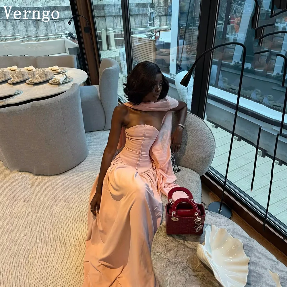 

Verngo Pink Crepe Straplesss Evening Dress Button Scarf Maxi Prom Dresses 2026 Women Elegant Sexy Party Dresses Customized