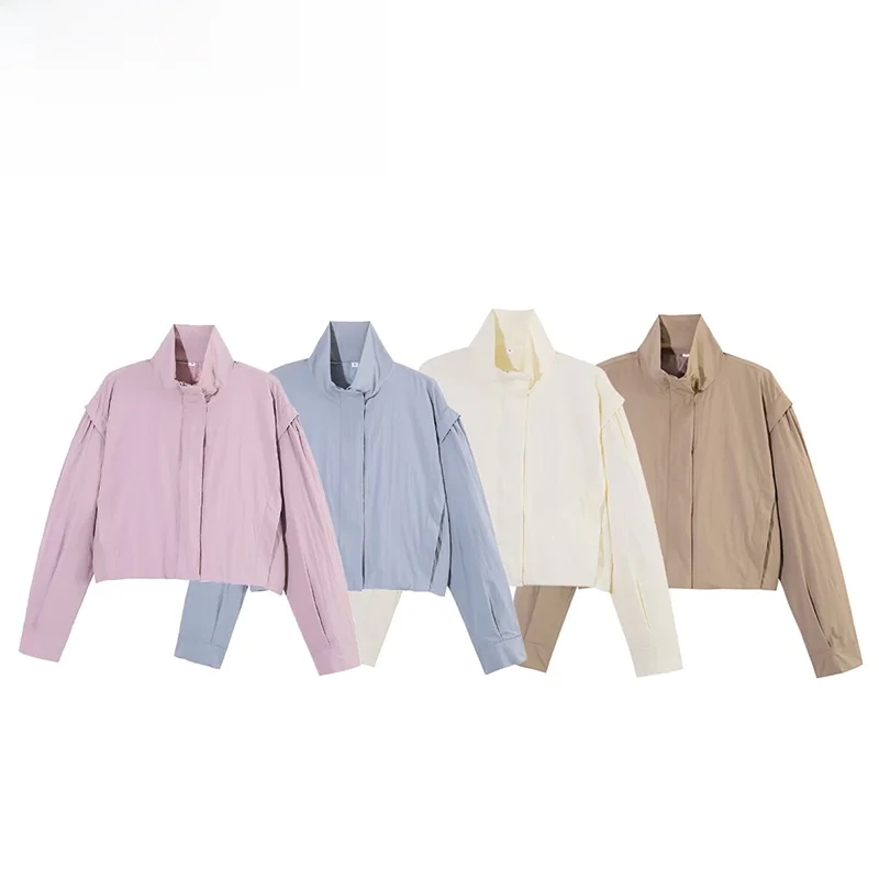 Fashionable ZR Spring New Women's Jacket UV Protection Stand Collar All-Match Outerwear Polyester Short Zipper Coat for Ladies