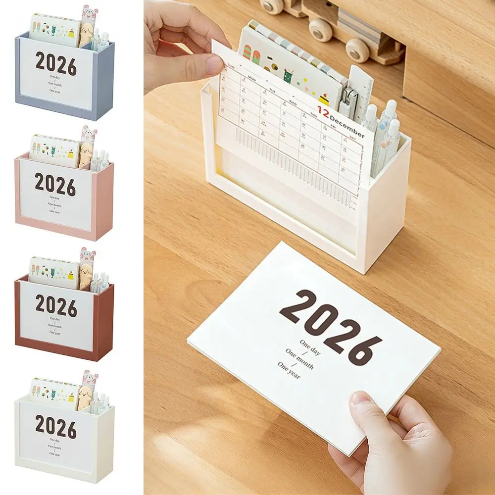 

Self-discipline Plan 2026 Desk Calendar Multicolor Multi-Function Pencil Container Two Grids Plastic Makeup Brush Holder